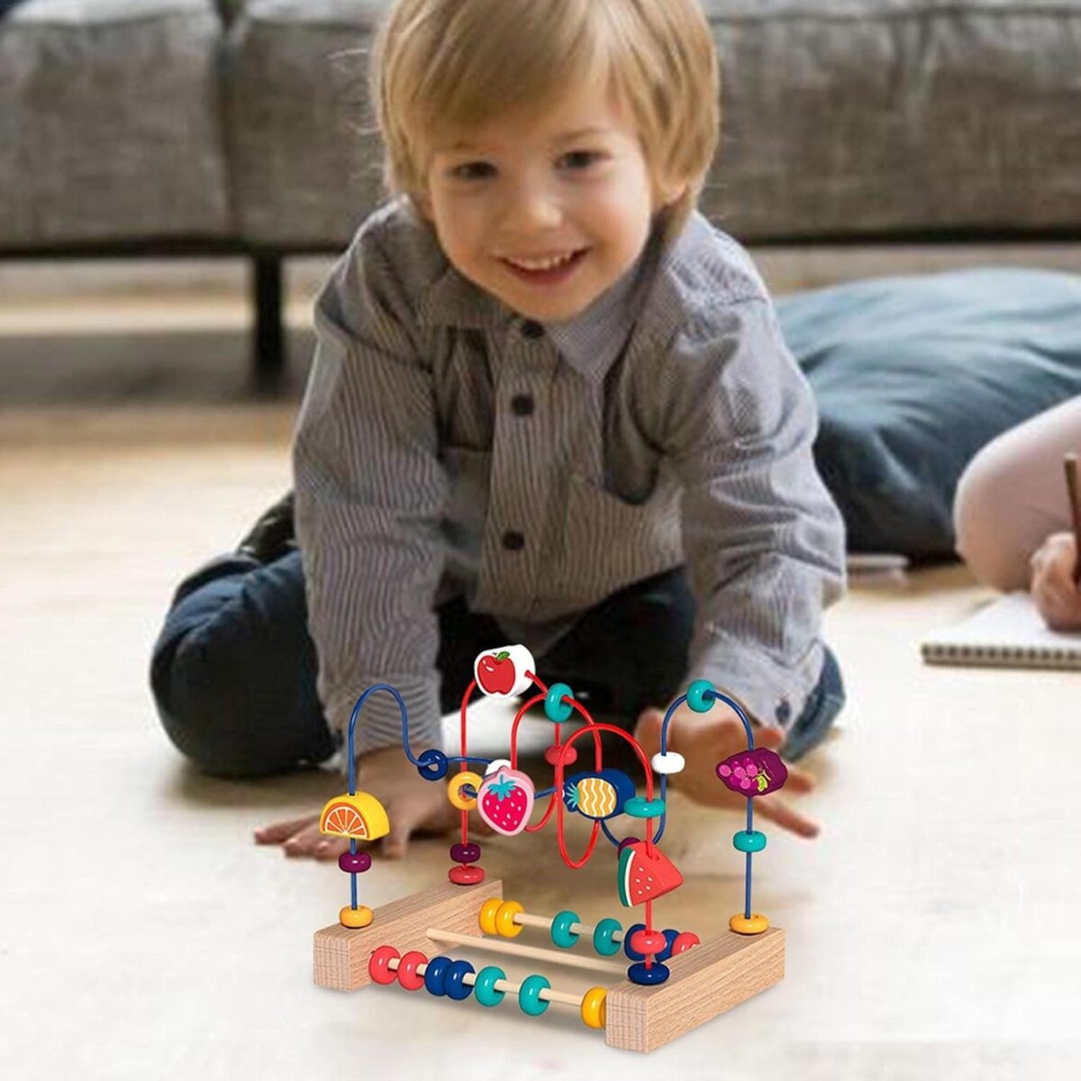 Jucarie din Lemn Montessori, Embo, Labirint Motricitate cu Abac si Animalute, Rollercoaster pentru Copii, Educativ, Dezvoltarea Abilitatilor Motorii, Numaratoare, 22x17x15 cm, Multicolor - imagine 9