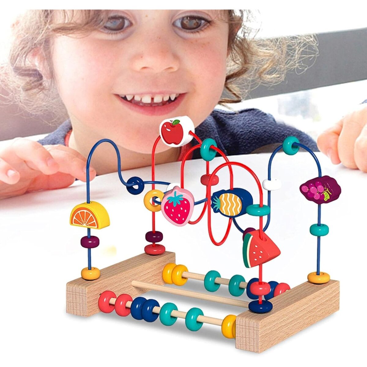 Jucarie din Lemn Montessori, Embo, Labirint Motricitate cu Abac si Animalute, Rollercoaster pentru Copii, Educativ, Dezvoltarea Abilitatilor Motorii, Numaratoare, 22x17x15 cm, Multicolor - imagine 10
