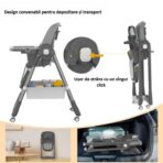 Scaun de Masa pentru Bebelusi si Copii, Embo, 2 Tavite si Husa Detasabile, Multifuncțional, Stabil, Centura de Siguranta, Inaltime Ajustabila, Spatar Reglabil Moale, Cos de Depozitare, 100x50x80cm, de la 6 Luni, Gri - imagine 4