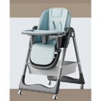 Scaun de Masa pentru Bebelusi si Copii, Embo, 2 Tavite si Husa Detasabile, Multifuncțional, Stabil, Centura de Siguranta, Inaltime Ajustabila, Spatar Reglabil Moale, Cos de Depozitare, 100x50x80cm, de la 6 Luni, Albastru - imagine 2