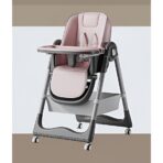 Scaun de Masa pentru Bebelusi si Copii, Embo, 2 Tavite si Husa Detasabile, Multifuncțional, Stabil, Centura de Siguranta, Inaltime Ajustabila, Spatar Reglabil Moale, Cos de Depozitare, 100x50x80cm, de la 6 Luni, Roz - imagine 2