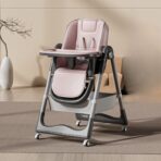 Scaun de Masa pentru Bebelusi si Copii, Embo, 2 Tavite si Husa Detasabile, Multifuncțional, Stabil, Centura de Siguranta, Inaltime Ajustabila, Spatar Reglabil Moale, Cos de Depozitare, 100x50x80cm, de la 6 Luni, Roz - imagine 3