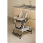 Scaun de Masa pentru Bebelusi si Copii, Embo, 2 Tavite si Husa Detasabile, Multifuncțional, Stabil, Centura de Siguranta, Inaltime Ajustabila, Spatar Reglabil Moale, Cos de Depozitare, 100x50x80cm, de la 6 Luni, Crem - imagine 6