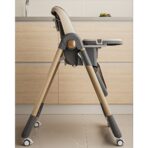 Scaun de Masa pentru Bebelusi si Copii, Embo, 2 Tavite si Husa Detasabile, Multifuncțional, Stabil, Centura de Siguranta, Inaltime Ajustabila, Spatar Reglabil Moale, Cos de Depozitare, 100x50x80cm, de la 6 Luni, Crem - imagine 9