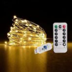 Instalatie Craciun, 10 metri, 100 LED-uri, alb cald, telecomanda 8 functii, USB, fir cupru, liniar, interior/exterior, Embo - imagine 3