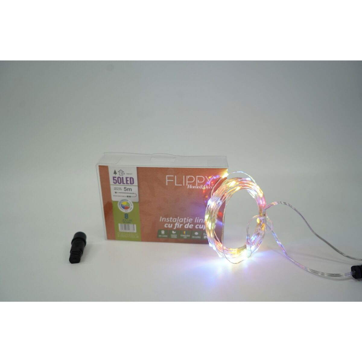 Instalatie Craciun, 15 m, 150 Led-uri, Liniara, Multicolor, 8 jocuri de lumini, Transformator, Interconectabila, Prelungitor 3 m inclus, Fir Cupru, Embo - imagine 3