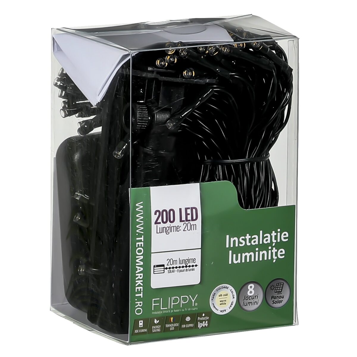 Instalatie Craciun, 20 metri, 200 de LED-uri, alb cald, cu energie solara, fir de cupru, liniar, interior/exterior, Embo - imagine 7
