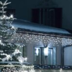 Instalatie Craciun, 26 m, 764 Led-uri ,Franjuri, Alb rece, 8 jocuri de lumini, Transformator cu telecomanda, Interconectabila, Prelungitor 5 m inclus, Fir Transparent, Embo - imagine 3