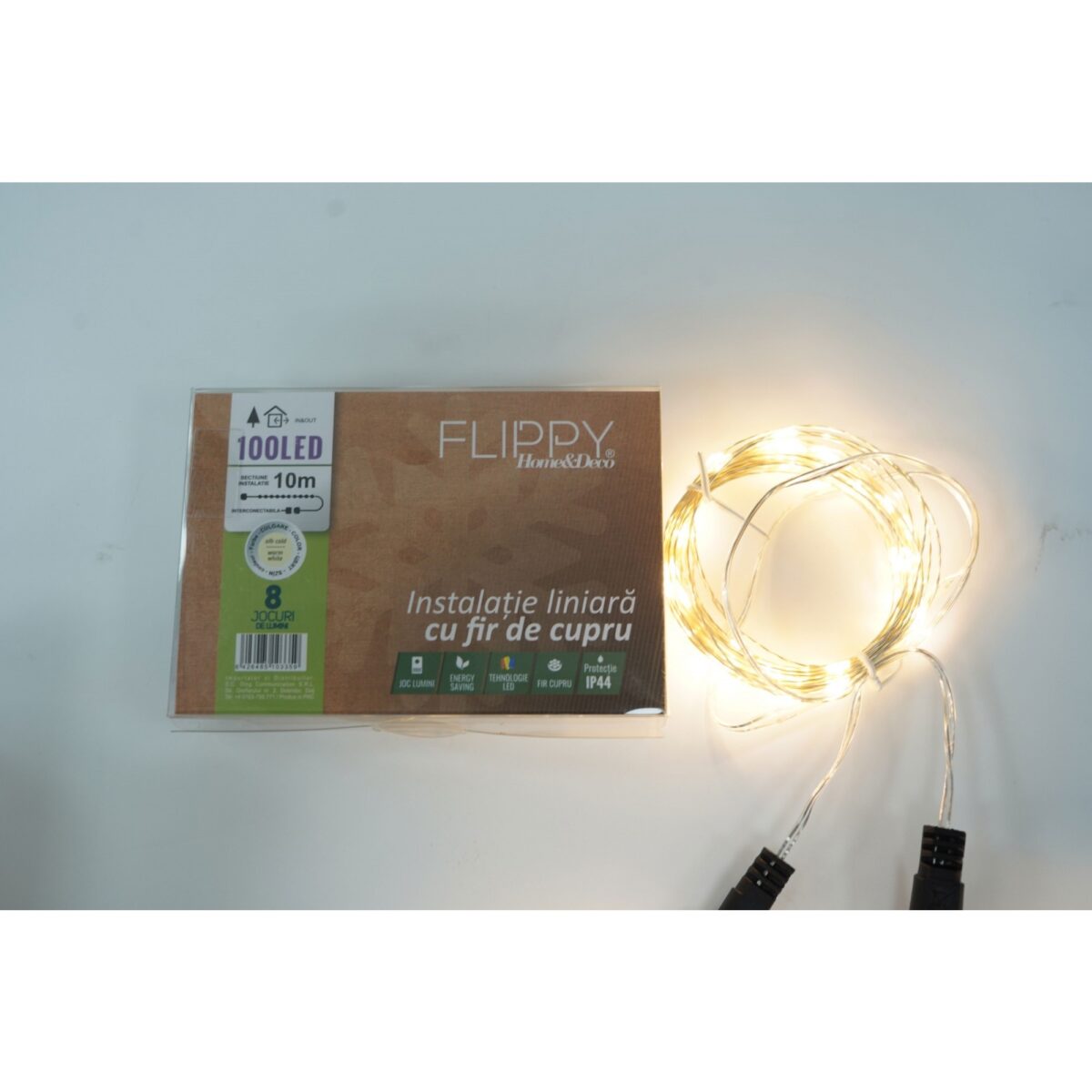Instalatie Craciun, 30 m, 300 Led-uri, Liniara, Alb Cald, 8 jocuri de lumini, Transformator, Interconectabila, Prelungitor 5 m inclus, Fir Cupru, Embo - imagine 4