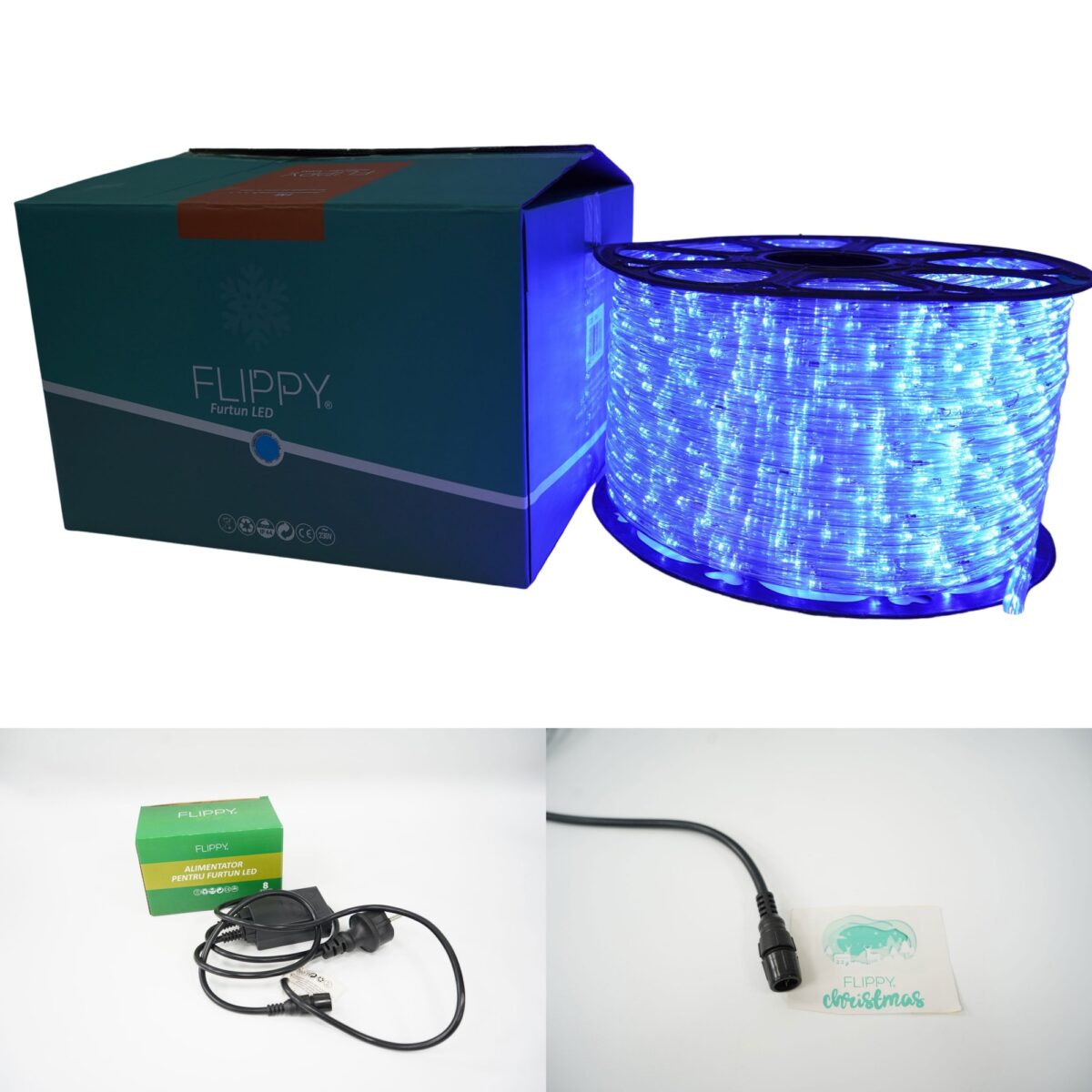 Instalatie Craciun, 38 m, 912 Led-uri, Furtun Luminos, Albastru, Transformator, 8 jocuri de lumini, Sectionabila, 220 V, Embo - imagine 6