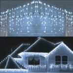 Instalatie Craciun, 5 m, 143 Led-uri ,Franjuri, Albastru, 8 jocuri de lumini, Transformator cu telecomanda, Interconectabila, Prelungitor 3 m inclus, Fir Transparent, Embo - imagine 6