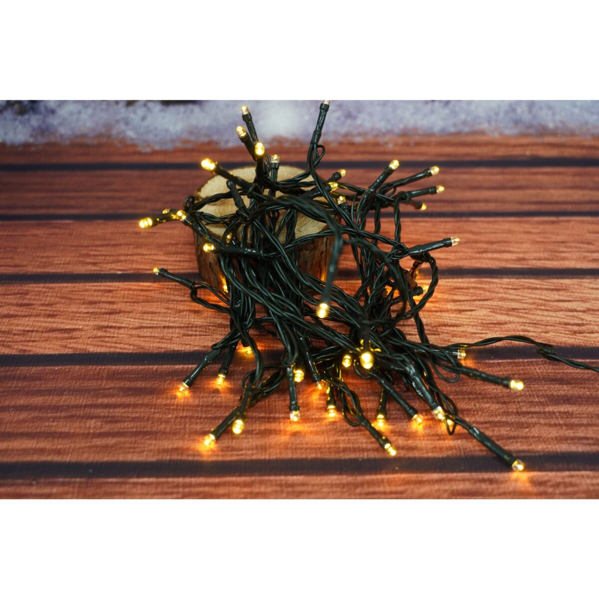 Instalatie Craciun, 8 metri, 50 de LED-uri, alb cald, telecomanda 8 functii, cu energie solara, fir negru, liniar, interior/exterior, Embo - imagine 5