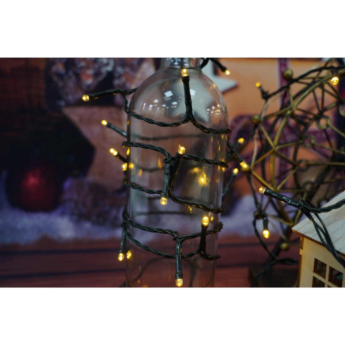 Instalatie Craciun, 8 metri, 50 de LED-uri, alb cald, telecomanda 8 functii, cu energie solara, fir negru, liniar, interior/exterior, Embo - imagine 6