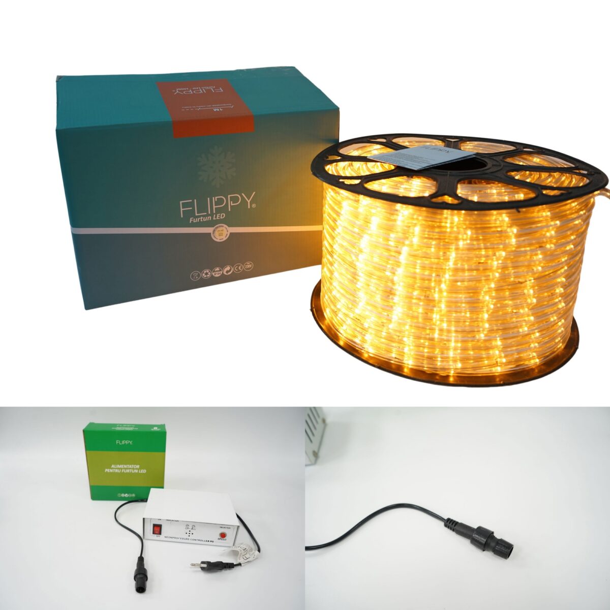 Instalatie Craciun, 92 m, 2208 Led-uri ,Furtun Luminos, Alb cald, 8 jocuri de lumini, Transformator, Sectionabila, 220 V, Embo - imagine 9