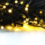 Instalatie de Craciun liniara Yoto, 17 m, din care 1 m cablu priza 220V, 200 LED, 8 jocuri de lumini, beculet in 6 colturi, pentru interior, controler, fir negru, alb cald - imagine 3