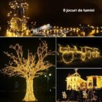 Instalatie de Craciun liniara Yoto, 17 m, din care 1 m cablu priza 220V, 200 LED, 8 jocuri de lumini, beculet in 6 colturi, pentru interior, controler, fir negru, alb cald - imagine 5