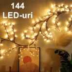 Instalatie Craciun tip Creanga Embo, 144 LED-uri, Conectare la Retea, 8 Jocuri de Lumini, Telecomanda, 2.5 m, Prelungitor 2 m, 3V, 1.5V, Fir Negru, Alb Cald - imagine 9