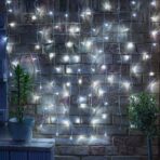 Instalatie Craciun, Tip Perdea, 1 m x 1 m, 60 LED-uri, Alb Rece, Controler, 8 jocuri de lumini, Interconectabila, Fir transparent, Interior/ Exterior, Embo