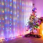 Instalatie Craciun, Tip Perdea, 1 m x 1 m, 60 LED-uri, Multicolor, Controler, 8 jocuri de lumini, Interconectabila, Fir transparent, Interior/ Exterior, Yoto - imagine 5