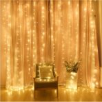 Instalatie Craciun, Tip Perdea, IP44, 10 m x 2 m, 1200 LED-uri, Alb cald, cu flash, Transformator, Interconectabila, Prelungitor 3 m inclus, Fir transparent, Interior/ Exterior, Embo - imagine 2
