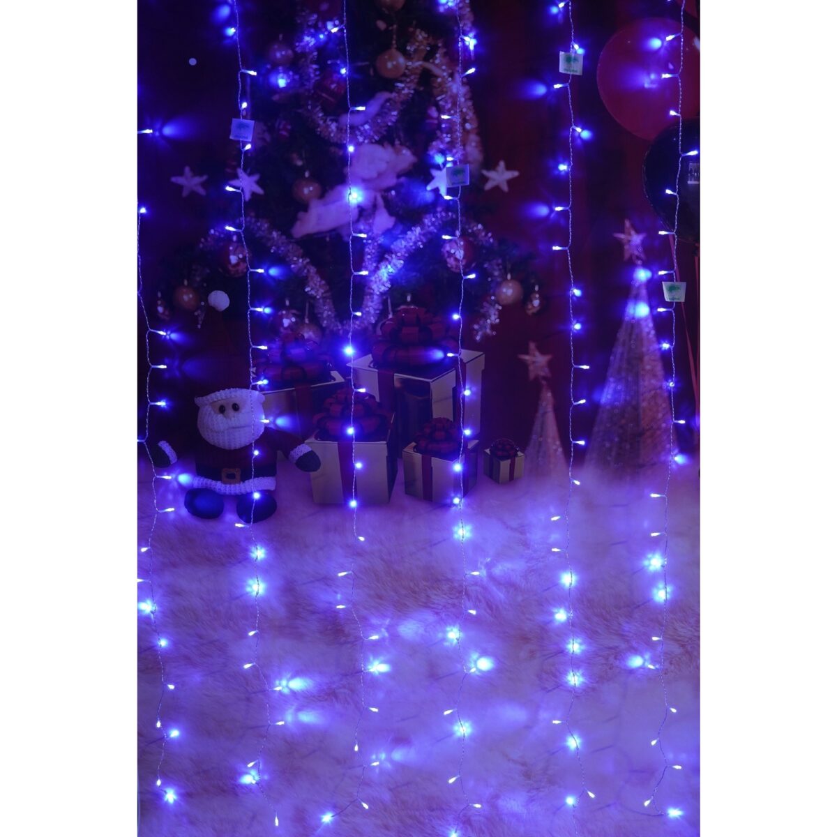 Instalatie Craciun, Tip Perdea, IP44, 10 m x 2 m, 1200 LED-uri, Albastru, 8 jocuri de lumini, Transformator cu telecomanda, Interconectabila, Prelungitor 3 m inclus, Fir transparent, Interior/ Exterior, Embo - imagine 5
