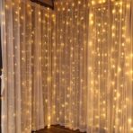 Instalatie Craciun, Tip Perdea, IP44, 5 m x 1 m, 300 LED-uri, Alb cald, cu flash, Transformator, Interconectabila, Prelungitor 3 m inclus, Fir transparent, Interior/ Exterior, Embo - imagine 9