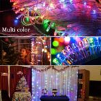 Instalatie Craciun Yoto, Tip Perdea, 2 m x 1 m, 120 LED-uri, Prelungitor 1.5 m, 8 Jocuri de Lumini, Interconectabila, Fir transparent, Interior/Exterior, Multicolor - imagine 3