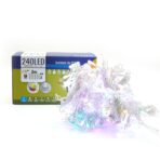 Instalatie Craciun Yoto, Tip Perdea, 2 m x 2 m, 240 LED-uri, Prelungitor 1.5 m, 8 Jocuri de Lumini, Interconectabila, Fir transparent, Interior/Exterior, Multicolor - imagine 6