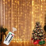 Instalatie de Craciun, Embo, Instalatie de Tip Perdea IP44, Alimentare prin Port USB si Telecomanda cu 8 functii, 3m x 2m, 300 LED, Alb Rece