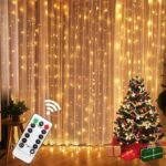 Instalatie de Craciun, Embo, Instalatie de Tip Perdea IP44, Alimentare prin Port USB si Telecomanda cu 8 functii, 6m x 3m, 600 LED, Alb Cald
