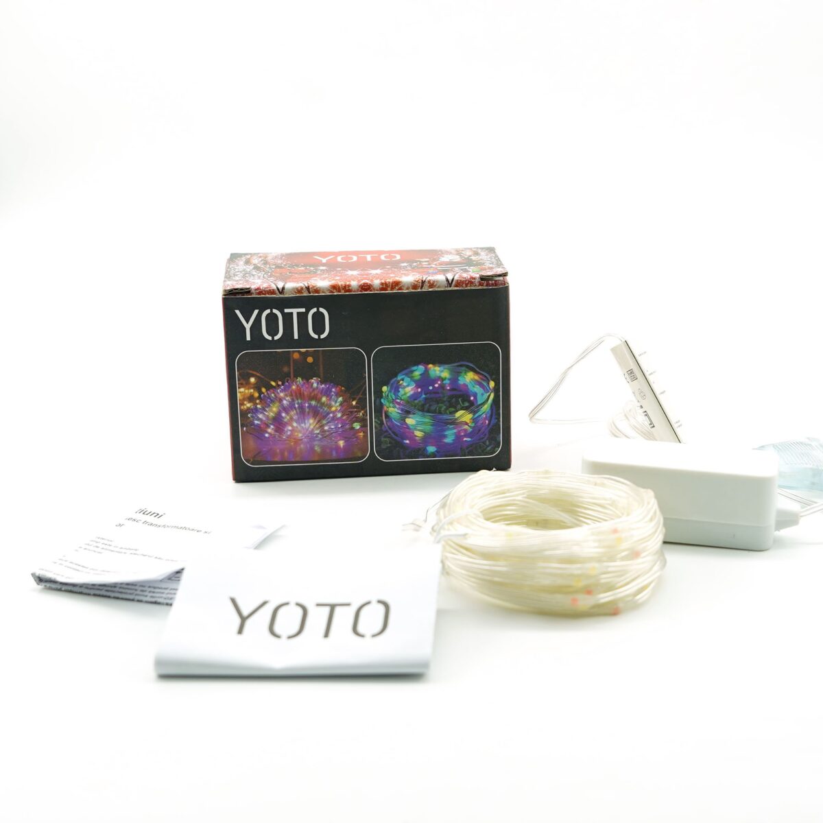 Instalatie de Craciun Yoto, liniara, cu 100 micro LED-uri, 10 m, 220V, conectare la retea, cu 8 jocuri de lumini, interior/exterior, fir transparent, multicolora - imagine 6