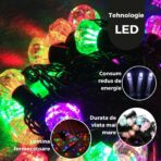 Instalatie de Craciun Liniara RGRB Yoto, 10 m, din care 1 m Prelungitor 220V, 40 LED, Model Diamante, Utilizare Interior/Exterior, Interconectabila, Fir Negru, multicolor - imagine 5