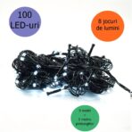 Instalatie de Craciun liniara Yoto, 10 m, din care 1 m cablu priza 220V, 100 LED, 8 jocuri de lumini, controler, fir negru, alb rece - imagine 2