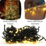 Instalatie de Craciun liniara Yoto, 10 m, din care 1 m cablu priza 220V, 100 LED, 8 jocuri de lumini, controler, fir negru, alb cald - imagine 2