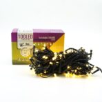 Instalatie de Craciun liniara Yoto, 10 m, din care 1 m cablu priza 220V, 100 LED, 8 jocuri de lumini, controler, fir negru, alb cald - imagine 3