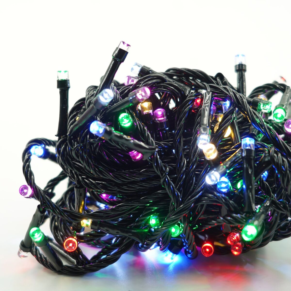 Instalatie de Craciun liniara Yoto, 10 m, din care 1 m cablu priza 220V, 100 LED, 8 jocuri de lumini, pentru interior, controler, fir negru, multicolor - imagine 3