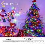 Instalatie de Craciun liniara Yoto, 17 m, din care 1 m cablu priza 220V, 200 LED, 8 jocuri de lumini, beculet in 6 colturi, pentru interior, controler, fir negru, multicolor - imagine 3