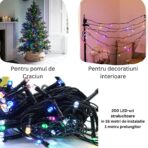 Instalatie de Craciun liniara Yoto, 17 m, din care 1 m cablu priza 220V, 200 LED, 8 jocuri de lumini, controler, fir negru, multicolor - imagine 3
