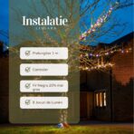 Instalatie de Craciun Liniara Yoto, 22 m, din care 1 m Prelungitor 220V, 300 LED, 8 jocuri de lumini, Controler, Utilizare Interior/Exterior, Fir Negru, multicolor - imagine 2