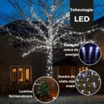 Instalatie de Craciun Liniara Yoto, 22 m, din care 1 m Prelungitor 220V, 300 LED, 8 jocuri de lumini, Controler, Utilizare Interior/Exterior, Fir Negru, Alb Rece - imagine 2