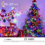 Instalatie de Craciun liniara Yoto, 24 m, din care 1 m cablu priza 220V, 300 LED, 8 jocuri de lumini, beculet in 6 colturi, pentru interior, controler, fir negru, multicolor - imagine 3