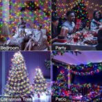 Instalatie de Craciun liniara Yoto, 24 m, din care 1 m cablu priza 220V, 300 LED, 8 jocuri de lumini, beculet in 6 colturi, pentru interior, controler, fir negru, multicolor - imagine 5