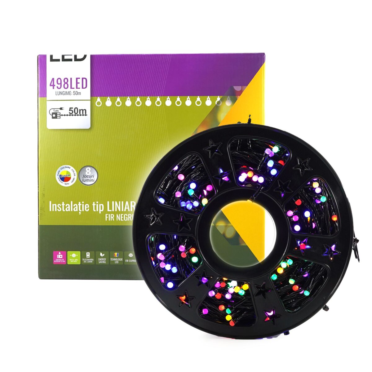 Instalatie de Craciun Liniara Yoto, 50 m, 1 m Prelungitor 220V, 498 LED, 8 Jocuri de Lumini, Controler, Fir Negru, Utilizare Interior/Exterior, Protectie anti-inghet, Fir Cupru, Multicolor - imagine 7
