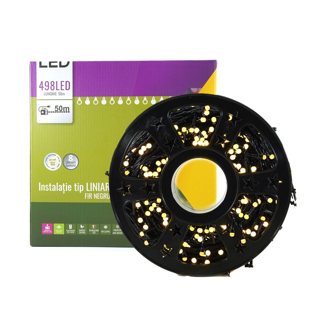 Instalatie de Craciun Liniara Yoto, 50 m, 1 m Prelungitor 220V, 498 LED, 8 Jocuri de Lumini, Controler, Fir Negru, Utilizare Interior/Exterior, Protectie anti-inghet, Fir Cupru, Alb Cald - imagine 7