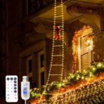 Instalatie LED de Craciun, Embo, cu Accesorii, Lumina Calda, Lungime 1.7m, 8 Trepte, 144 de Luminite, 8 Moduri, Model Mos Craciun pe Scara, Multicolor - imagine 3