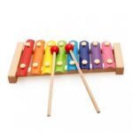 Instrument Muzical Xilofon Embo, din Lemn, 8 Note Muzicale, 2 Bete de Percutie, 4-6 Ani, Multicolor
