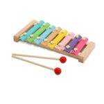 Instrument Muzical Xilofon Embo, din Lemn, 8 Note Muzicale, 2 Bete de Percutie, 4-6 Ani, Multicolor Pastel
