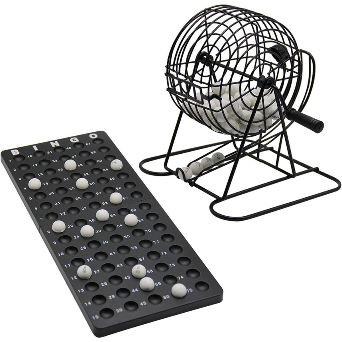 Joc Bingo Embo, din metal, 75 bile albe, portabil, 21 x 21 cm, negru - imagine 6