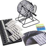 Joc Bingo Embo, din metal, 75 bile albe, portabil, 21 x 21 cm, negru