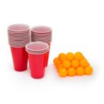 Joc de baut Beer Pong Embo, 24 Pahare, 24 Mingi, material plastic, reutilizabil, portabil, rosu